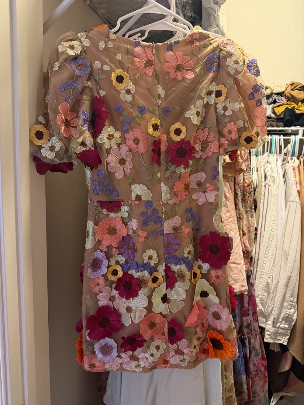 Elliatt Nude Floral Embroidered Puff-Sleeve Mini Dress - Picture 3 of 5